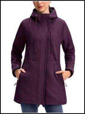Women's Softshell Jacket Fleece Lined Waterproof Hooded Rain Coat